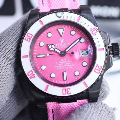 ROLEX Submariner Pink Face 904L Steel 8215 Movement Carbon Fiber Bezel Watch